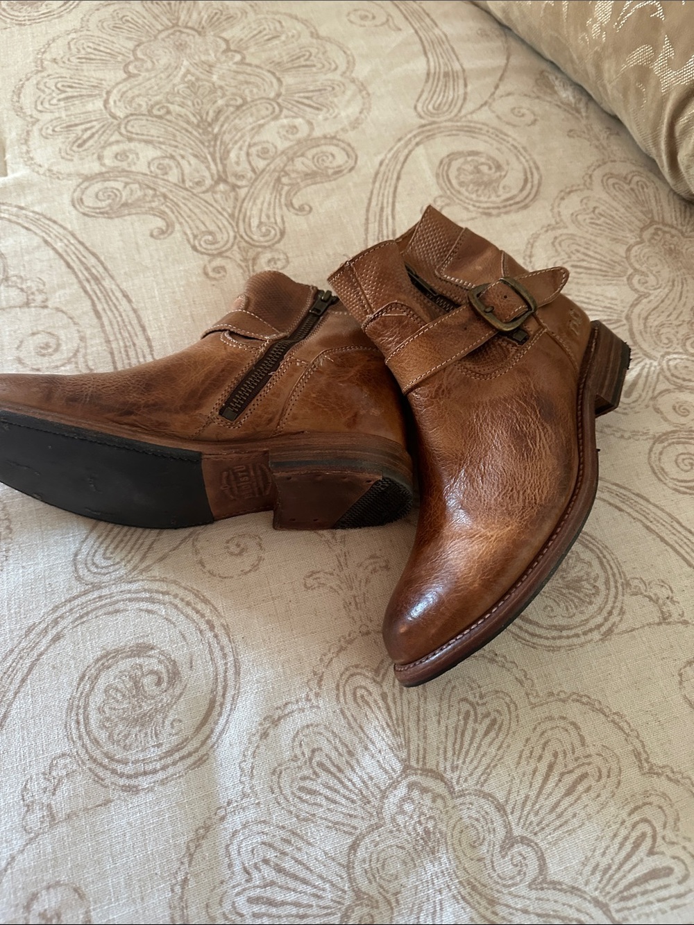 Women’s  Brown Leather Ankle Boots with Side Zip and Buckle